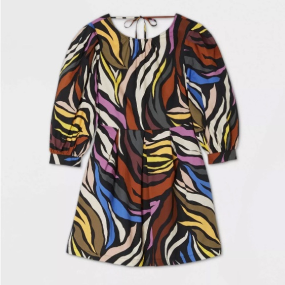 Who What Wear Target Colorful Zebra Puff Sleeve Mini Dress XL